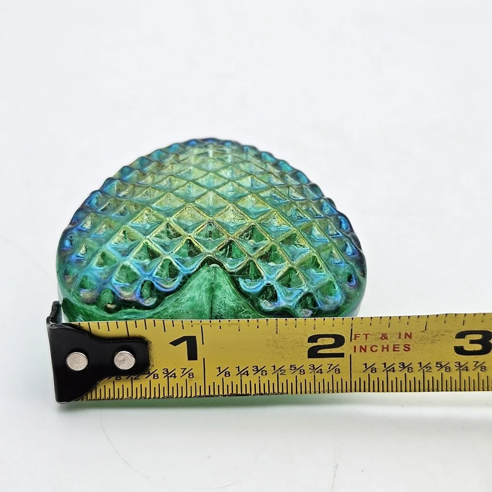 Robert Held Green Iridescent Art Glass Heart Paperweight 2.25